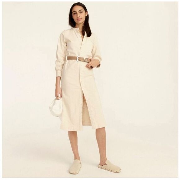 J Crew Women’s Shirtdress Button Down Midi Dress Ivory Dusty White Denim Twill‎ - Picture 1 of 9